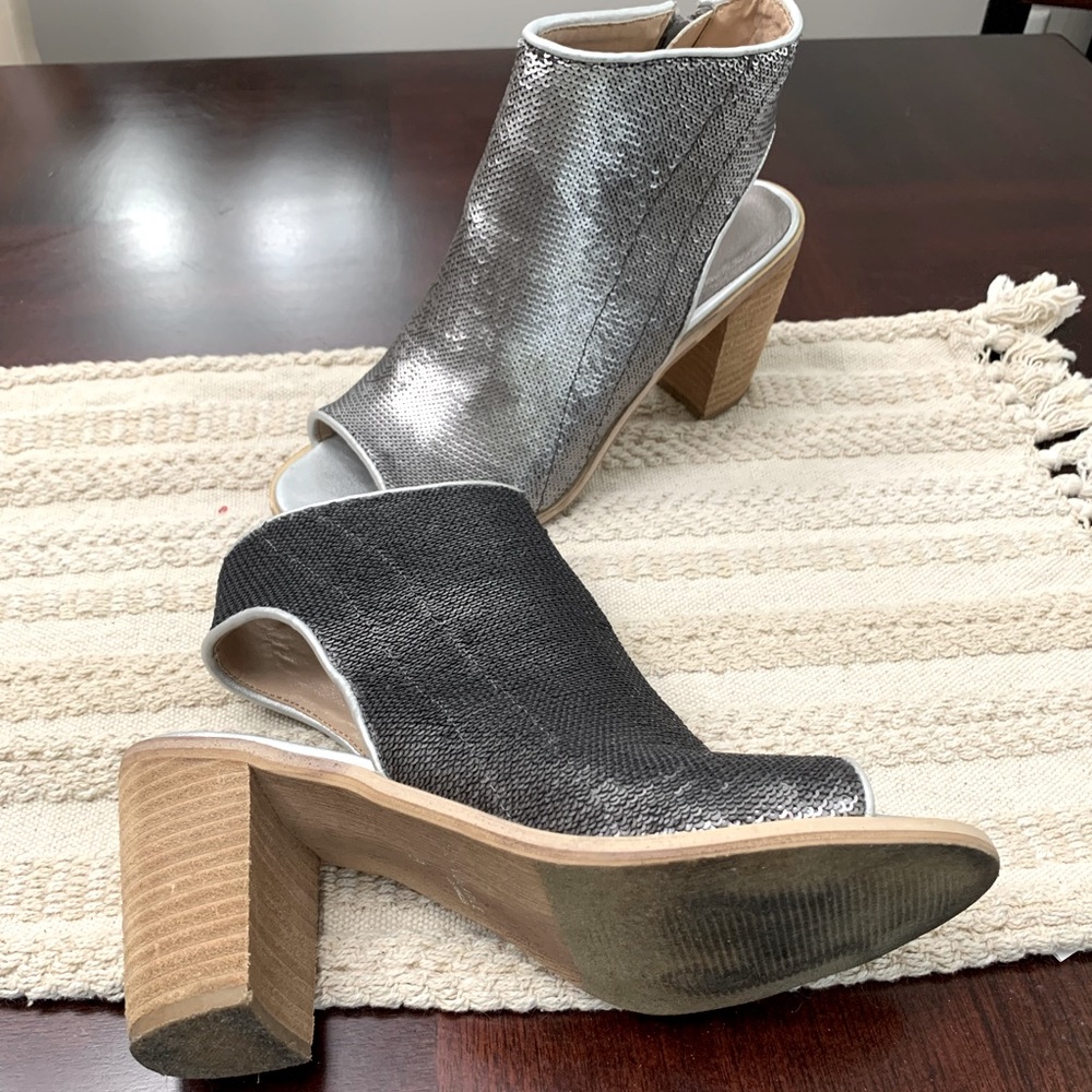 Peep toe sequin booties